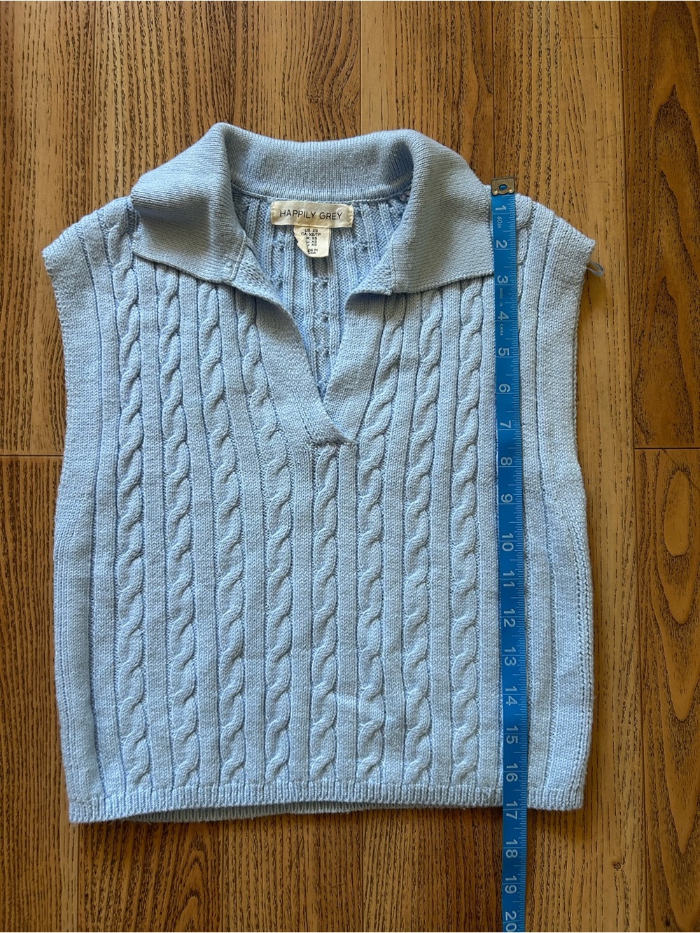 Happily Grey Light Blue Cable Knit Sleeveless Polo Tank